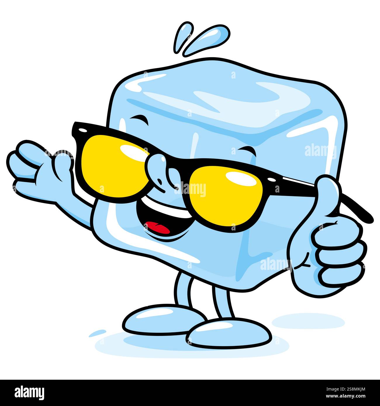 Eiswürfelcharakter. Cartoon Eisblock für gefrorene Getränke. Kaltes, süßes Maskottchen. Stockfoto