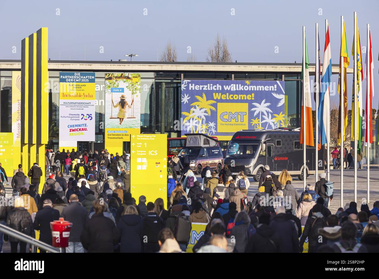 CMT Tourismusmesse in Stuttgart. Laut dem Messeveranstalter ist die Messe Caravan, Motor, Tourismus der größte öffentliche Handel der Welt Stockfoto