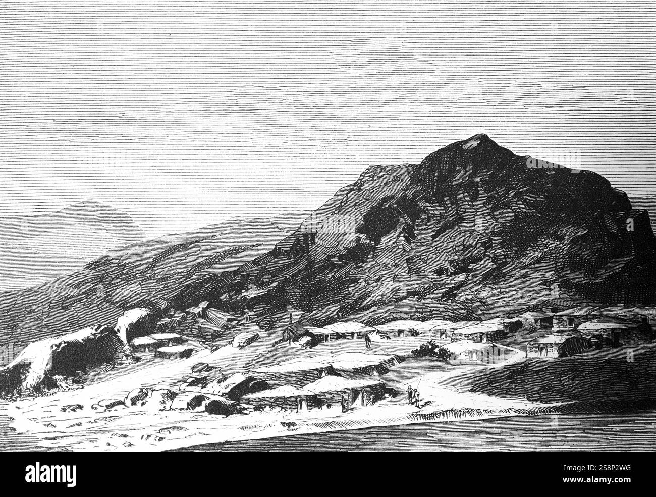 Ein armenisches Dorf in den Bergen mit Häusern auf einer Ebene, Anhäufung, Hütten, Menschen, Einsamkeit, Bergdorf, Reisen in Asien, Armenien, Hi Stockfoto