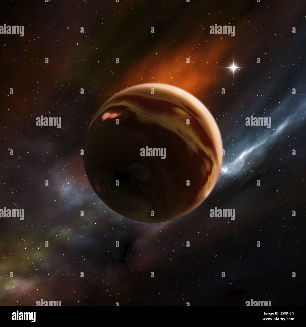 Eine Illustration eines Science-Fiction-Weltraumkünstler-Gasriesen Stockfoto