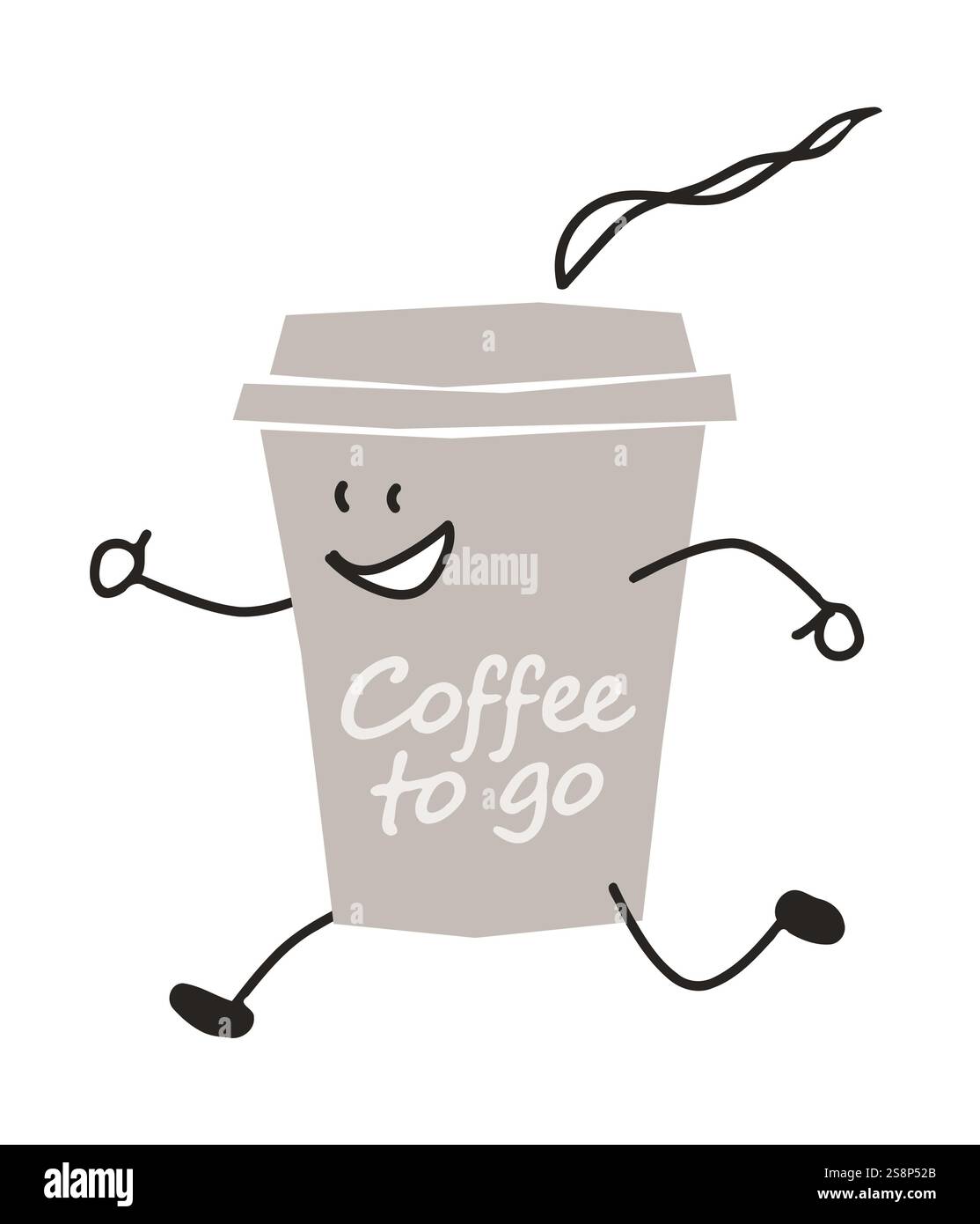 Eine Illustration eines lustigen Coffee to Go Charakters Stockfoto