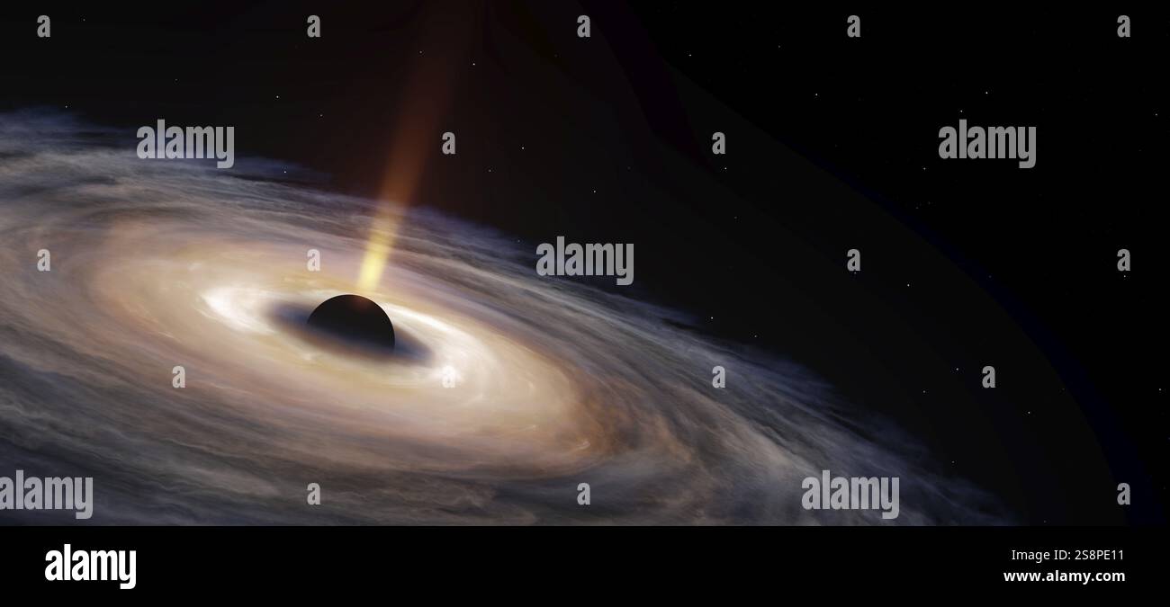 Eine Galaxie mit tiefem Raum und schwarzem Loch. 3D Abbildung Stockfoto