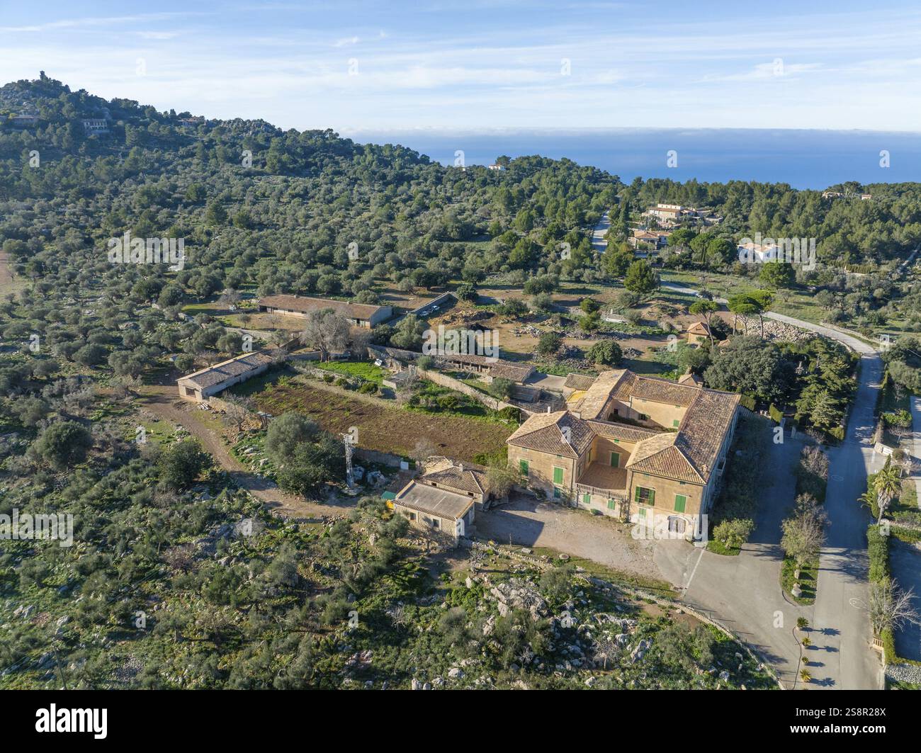 Luftaufnahme, Spanien, Balearen, Mallorca, Valldemossa, Agrareigentum, Europa Stockfoto