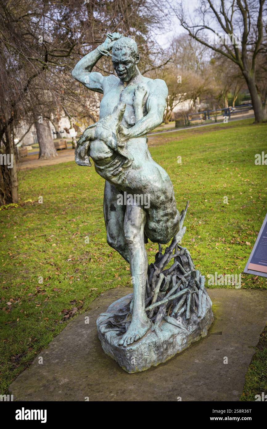 Entflohener Sklave mit Hundeskulptur von Prof. Erich Oskar Hoesel, Dresden, Sachsen, Deutschland, Europa Stockfoto