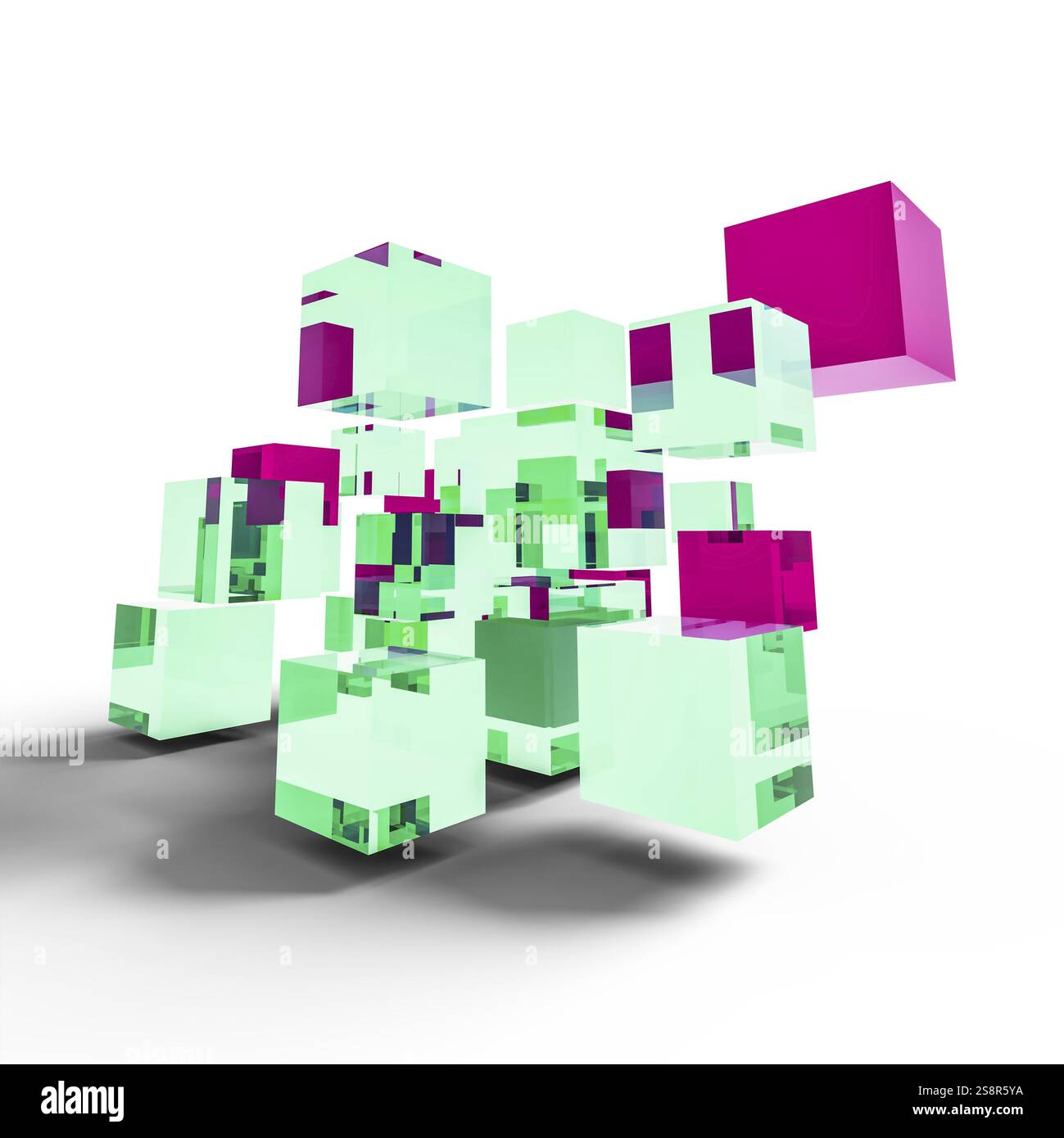 Grüne und rote 3D-Illustration der Glaswürfel Stockfoto