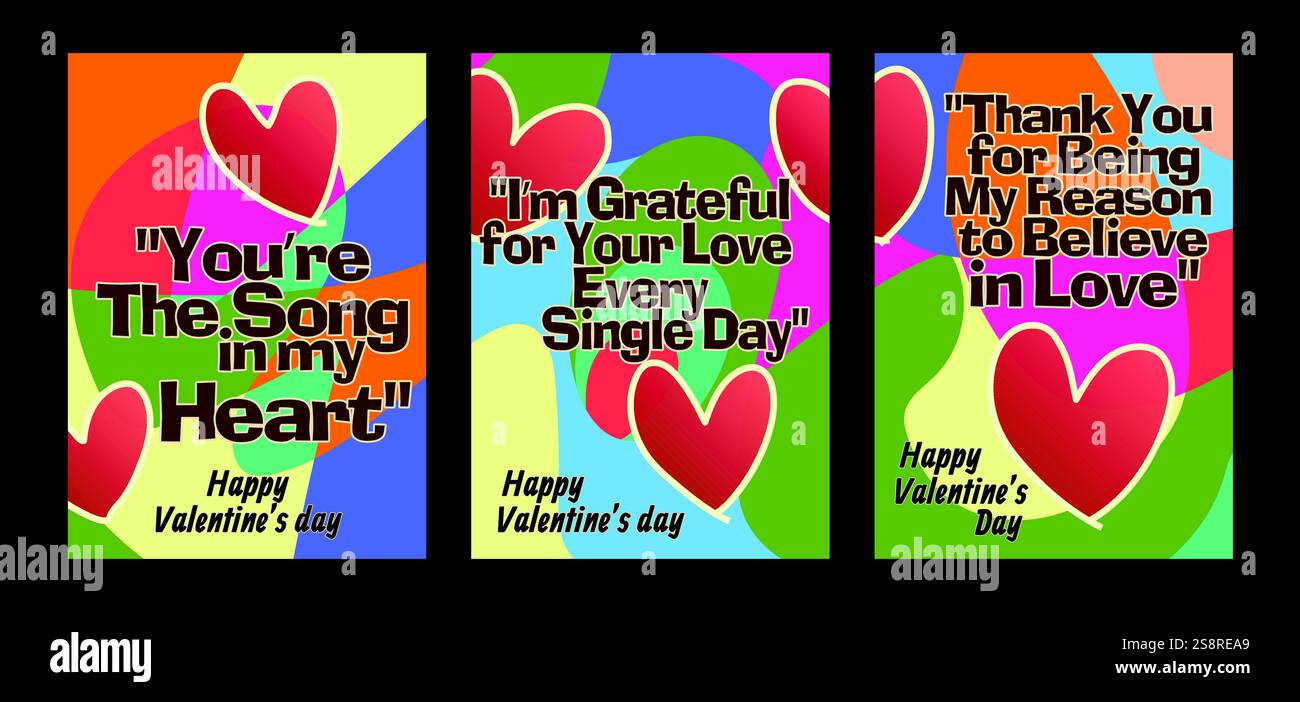Auffällige Valentinstag-Vorlagen mit modernem Pastellhintergrund. Eine Valentinstag-Grußkarte mit Beispieltext, roten Herzen und abstraktem Hintergrund Stock Vektor