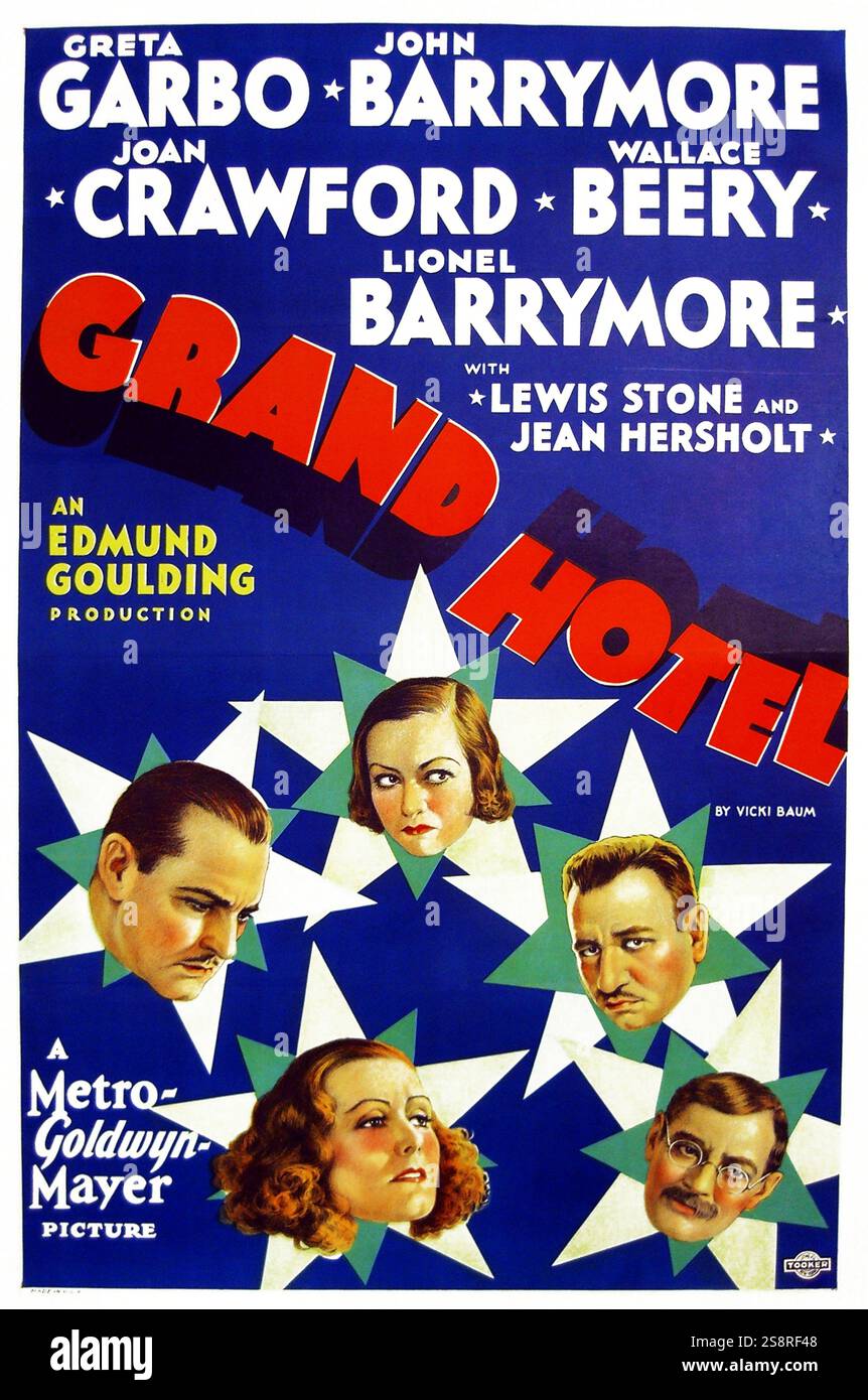 Grand Hotel' mit Greta Garbo, John Barrymore, Joan Crawford, Wallace Beery und Lionel Barrymore aus dem Jahr 1933, einem Film über Einsamkeit. Stockfoto
