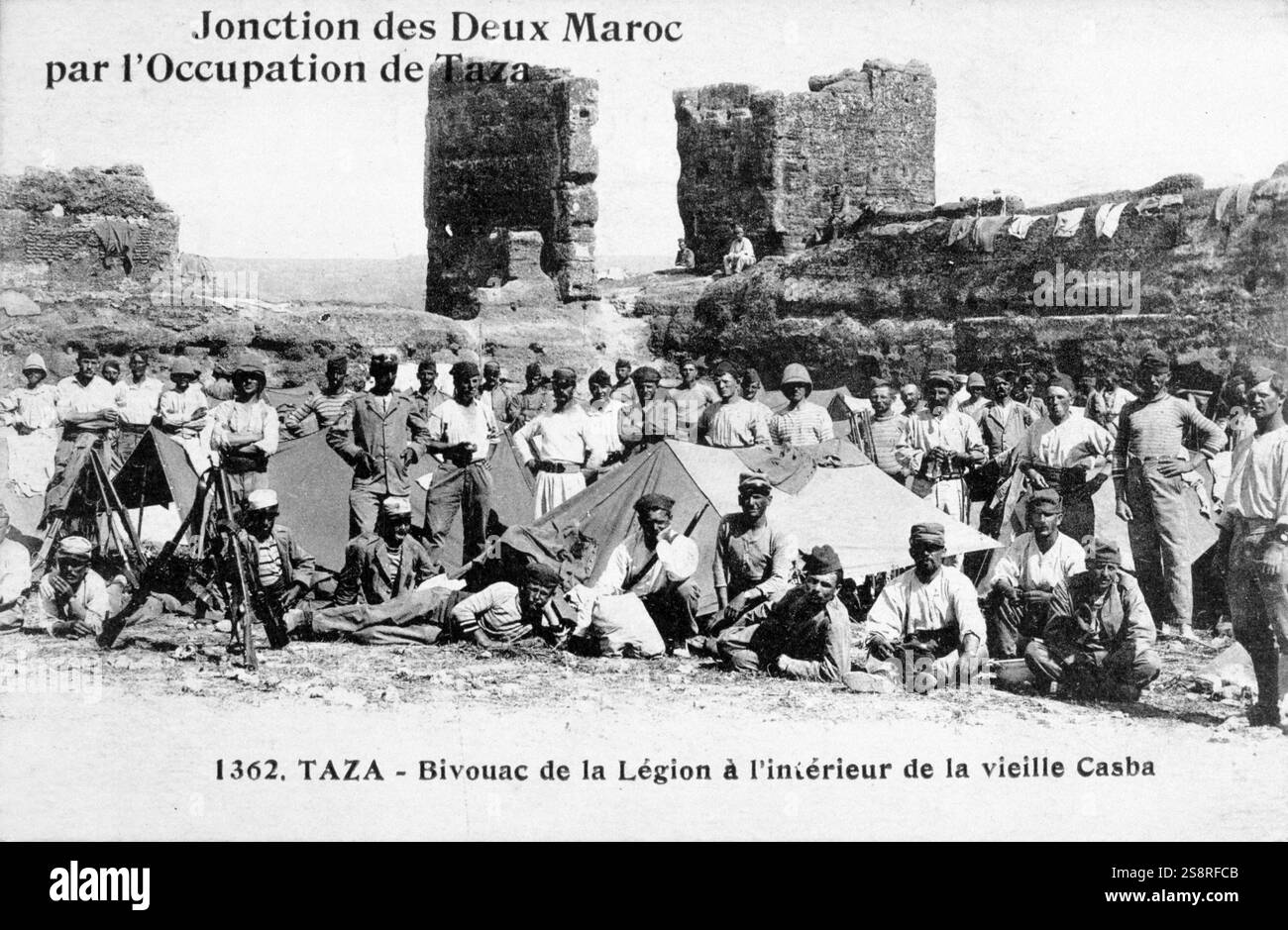 Französische Fremdenlegion Truppen die Stadt Taza besetzen, im Norden Marokkos, die der Korridor zwischen Rif-gebirge und im Mittleren Atlas, 1914 belegt Stockfoto