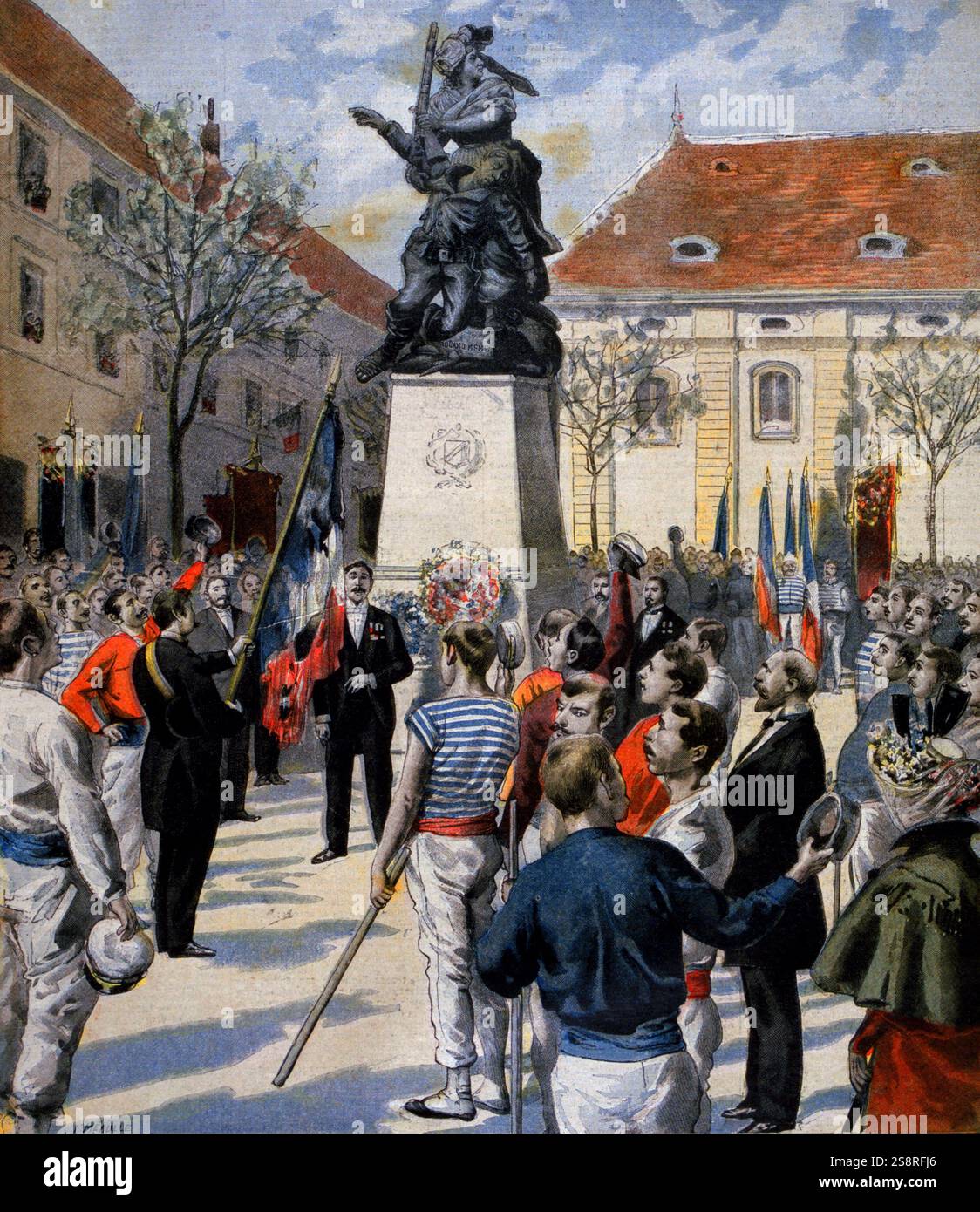 Die Belagerung von Belfort (3. November 1870 – 18. Februar 1871) war ein 104-tägiger militärischer Angriff und Blockade der Stadt Belfort durch preußische Truppen während des Deutsch-Französischen Krieges. Die französische Garnison hielt bis zum Januar 1871 durch den Waffenstillstand zwischen Frankreich und dem Deutschen Reich die französischen Truppen zur Aufgabe der Festung im Februar 1871 gezwungen. In „Le Petit Journal“, 19. April 1896 Stockfoto