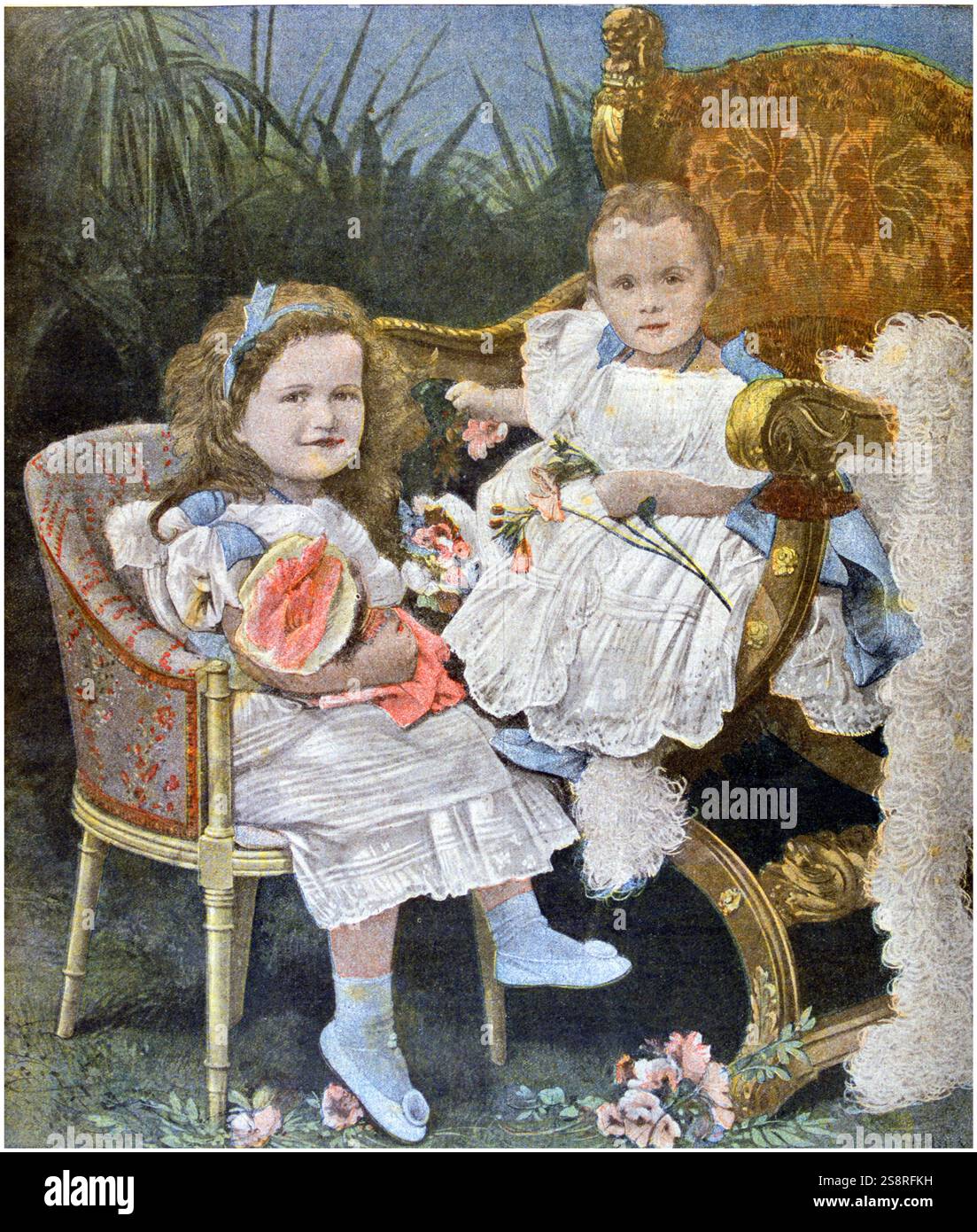 Olga und Tatjana, Grand Herzoginnen von Russland und Töchter von Tsar Nicholas II und Kaiserin Alexandra von Rußland 1899 Stockfoto