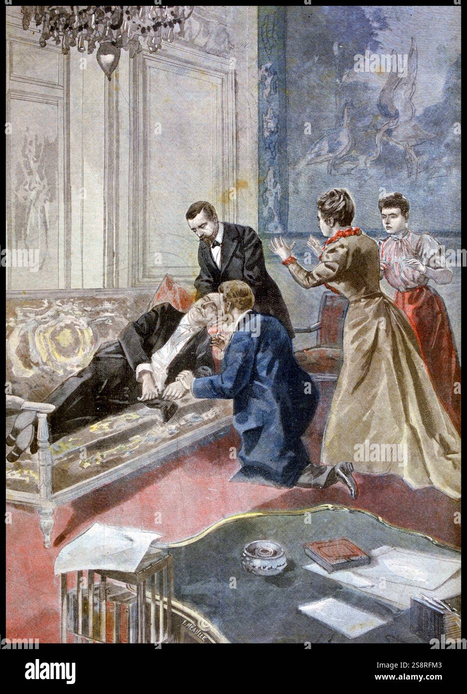 Tod des Präsidenten der Republik, Félix Faure, im Elysée Palace, 16. Februar 1899, im Le Petit Journal. Stockfoto
