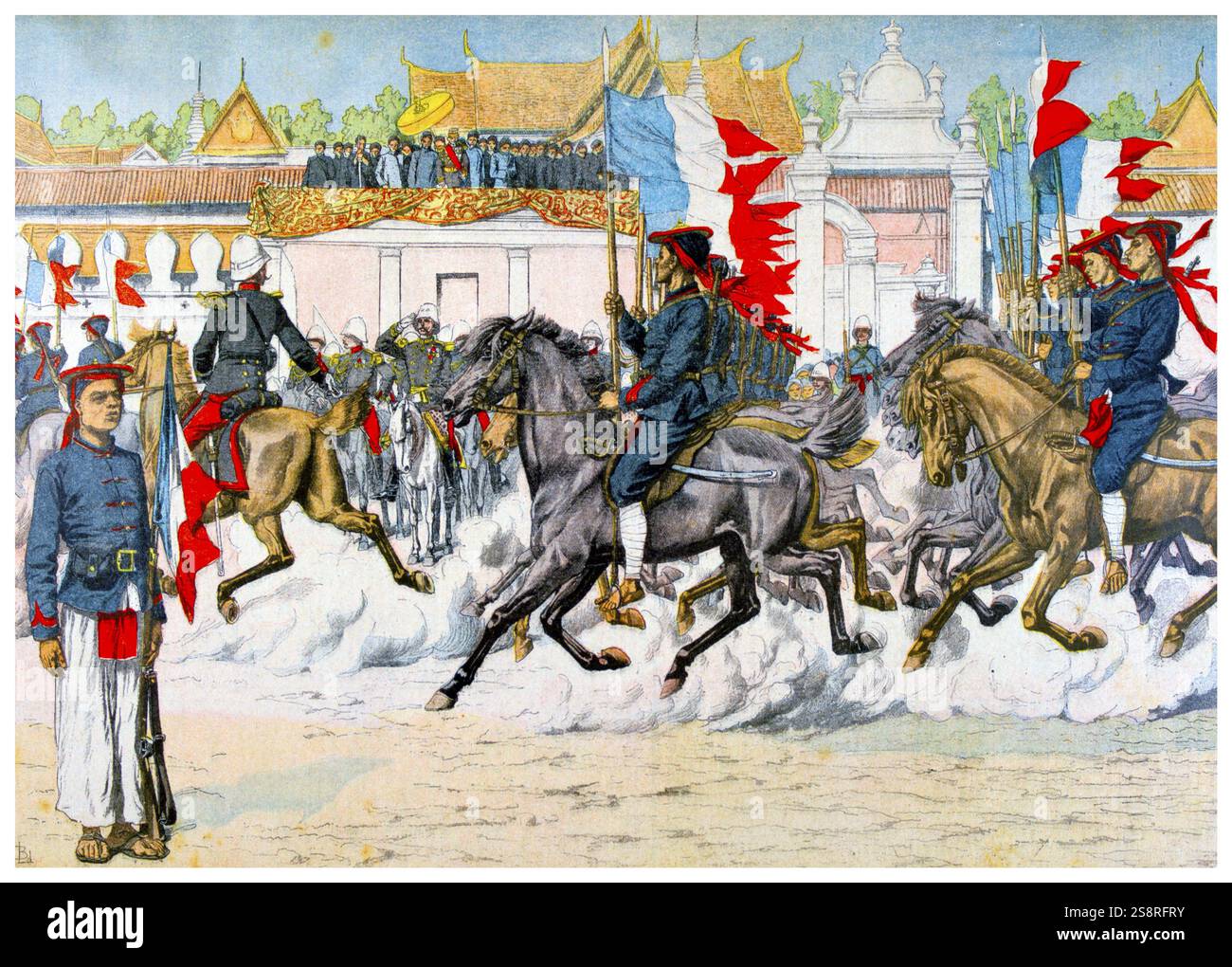 Französisch Darstellung französische Indo-chinesischen Truppen (Vietnamesisch) auf der Parade in Hue. 1903 Stockfoto