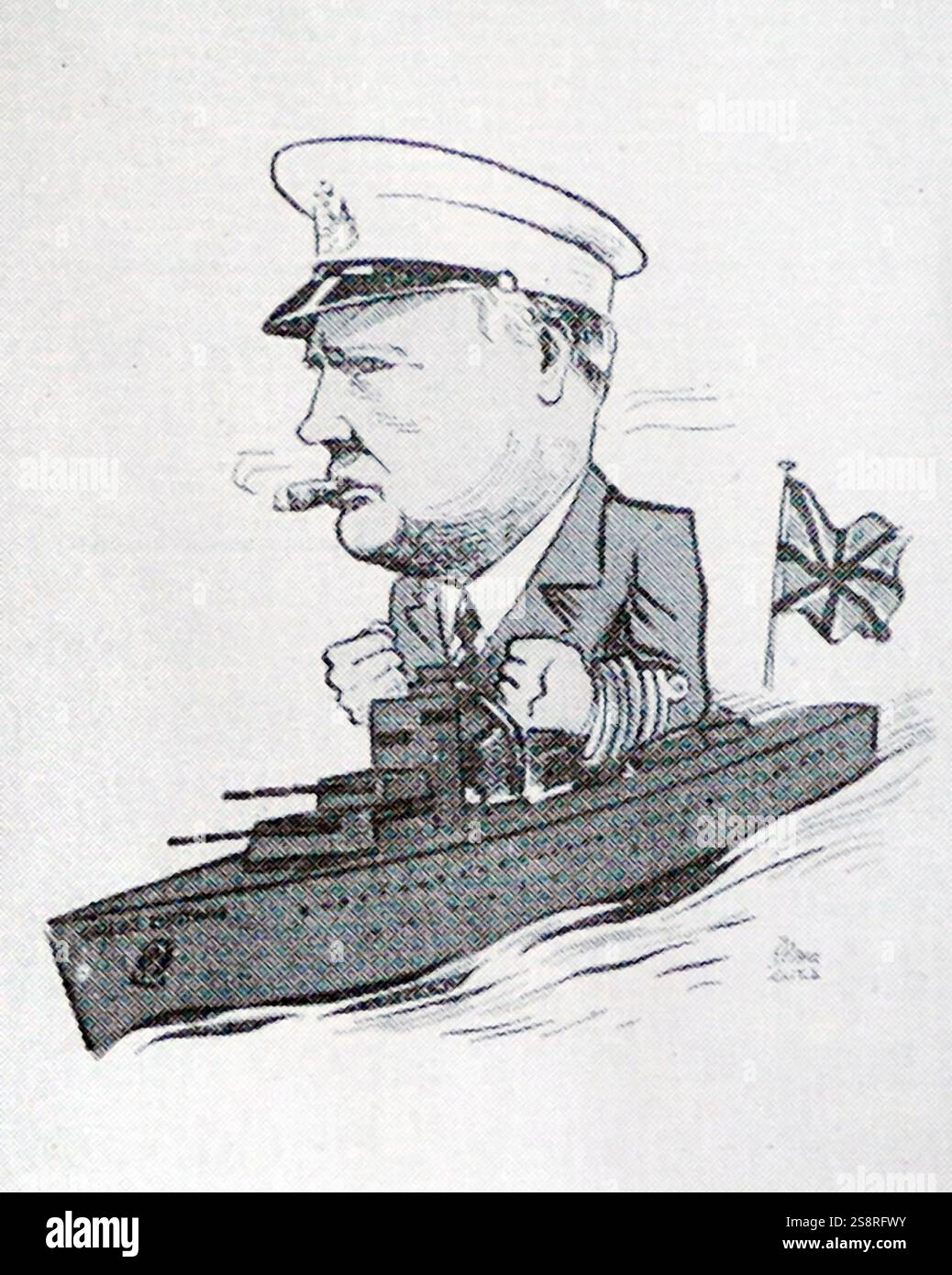 Postkarte von Peter Lutz mit dem britischen Politiker Winston Churchill als First Sea Lord während des Ersten Weltkriegs. Aus dem 20. Jahrhundert Stockfoto