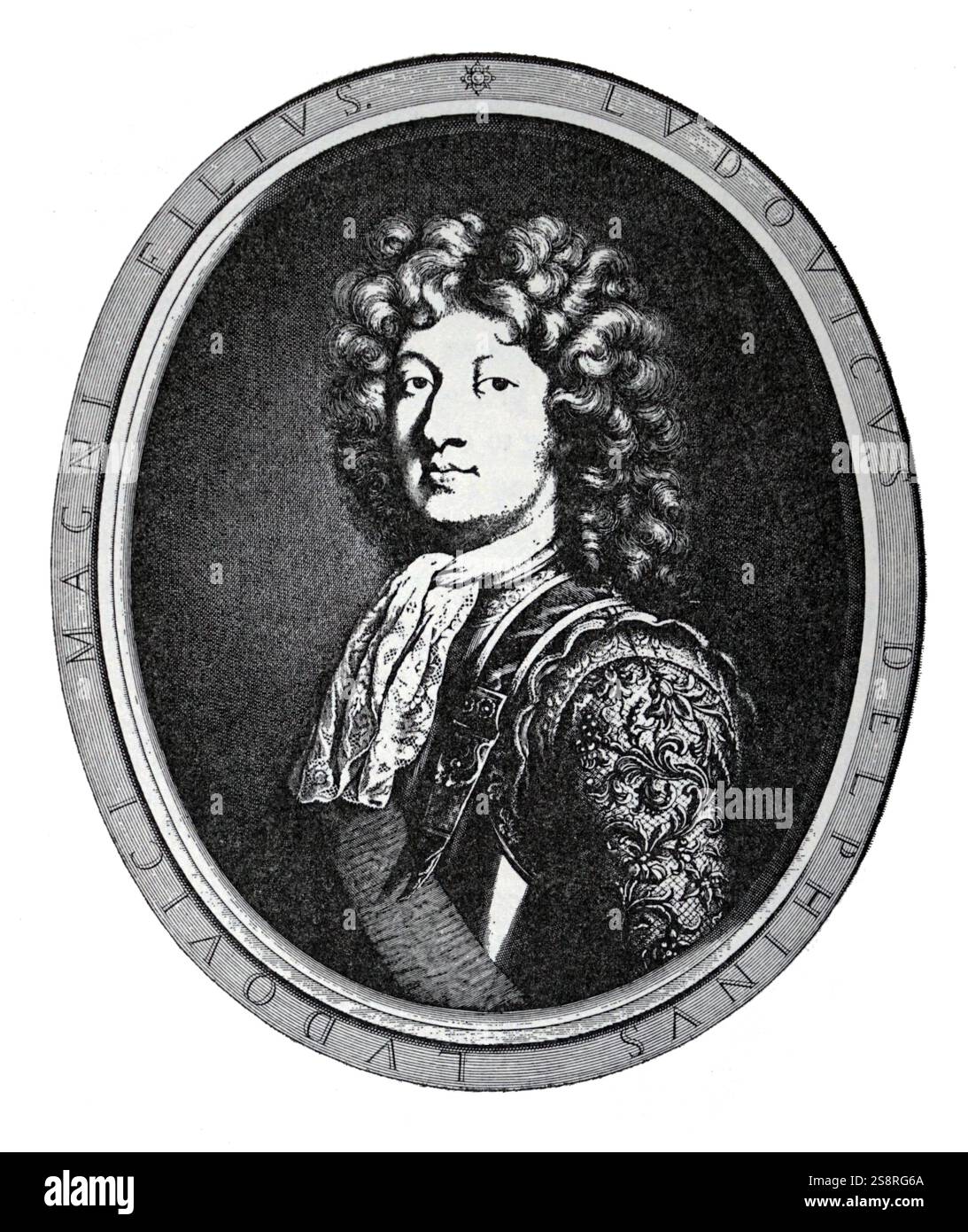 Graviert Portrait von Louis, Grand Dauphin (1661-1711) Thronfolger auf den französischen Thron. Vom 17. Jahrhundert Stockfoto