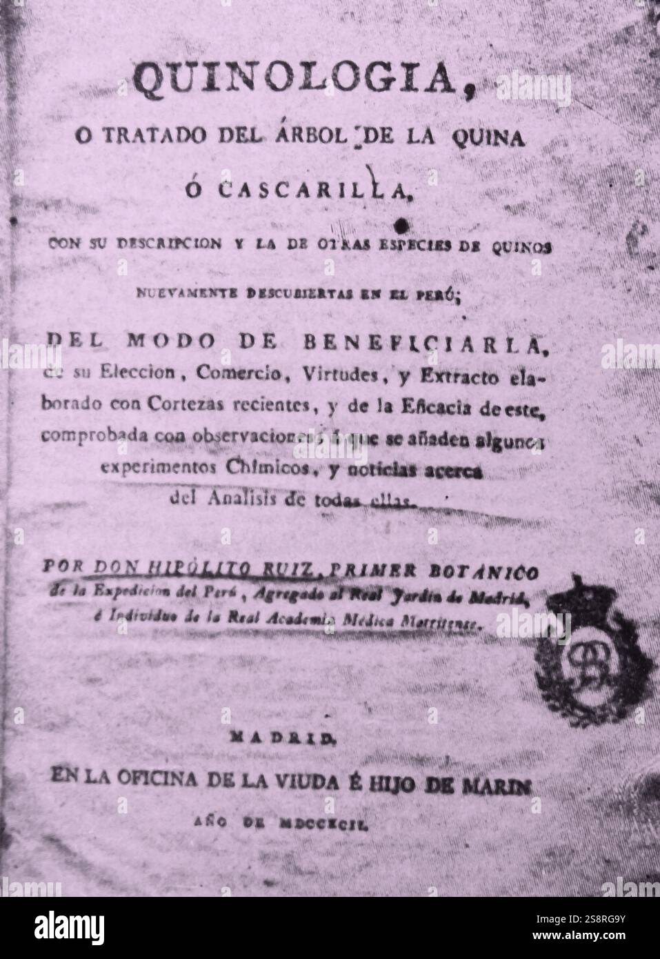 Vertrag von Quirologia von Hipólito Ruiz López (1754-1816) ein spanischer Botaniker. Vom 18. Jahrhundert Stockfoto