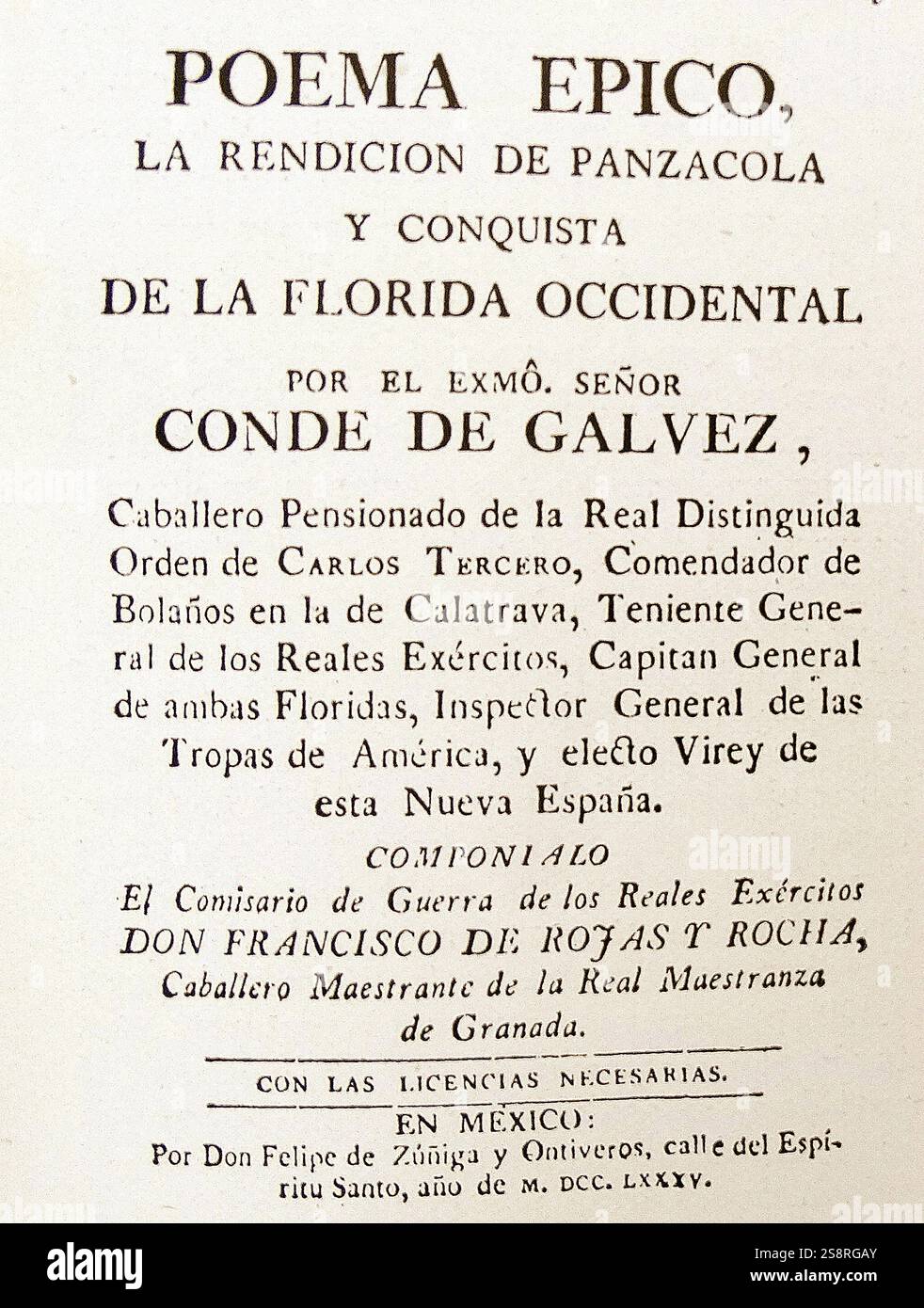 Titelseite ein episches Gedicht erzählt die Geschichte eines Helden. Vom 18. Jahrhundert Stockfoto