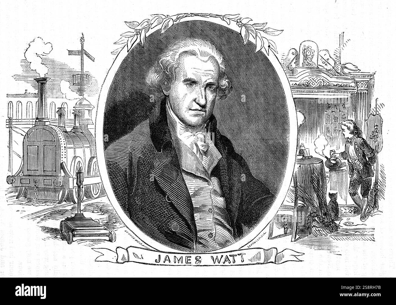 Portrait von James Watt (1736-1819) ein schottischer Erfinder, Maschinenbauingenieur und Chemiker. Vom 19. Jahrhundert Stockfoto