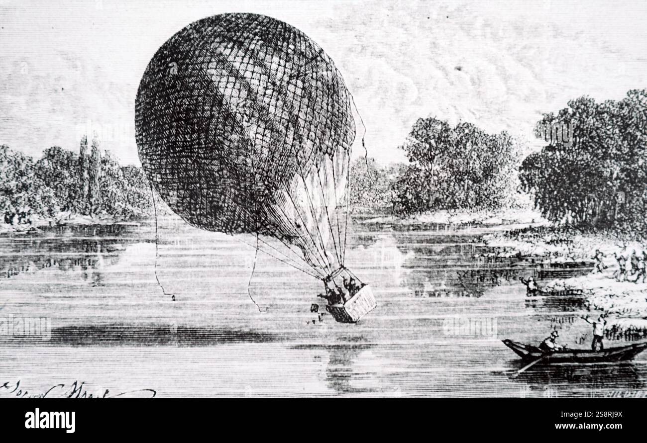 Gravur, James glaisher's Ballon über Westminster. James Glaisher (1809-1903) ein englischer Meteorologe, luftschiffer und Astronom. Vom 19. Jahrhundert Stockfoto