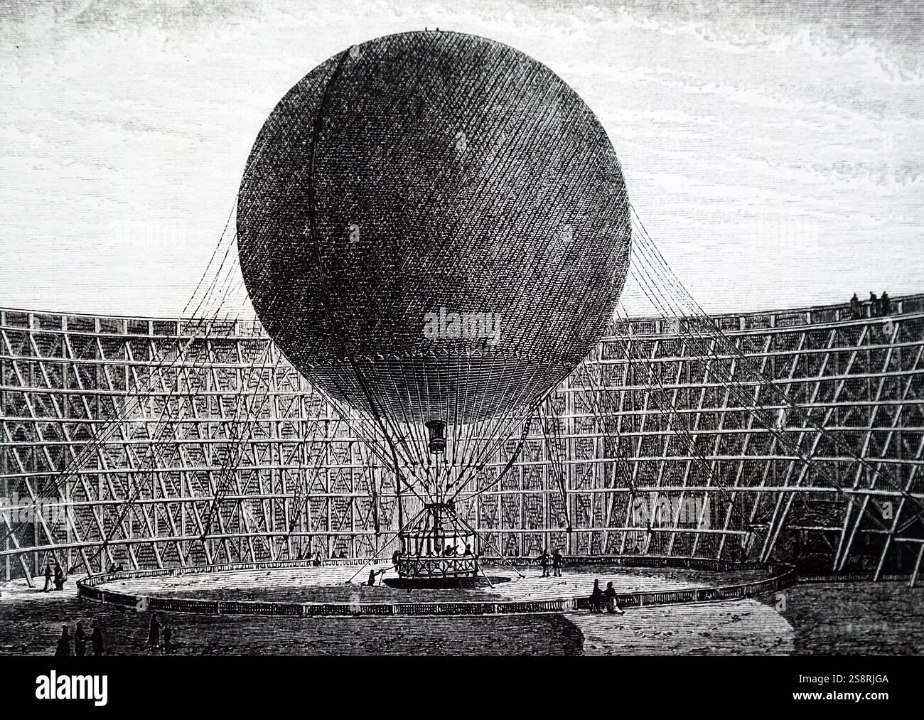 Gravur Darstellung Giffard's Captive Wasserstoff Ballon 'gefangen' in der cremorne Gardens, London. Vom 19. Jahrhundert Stockfoto