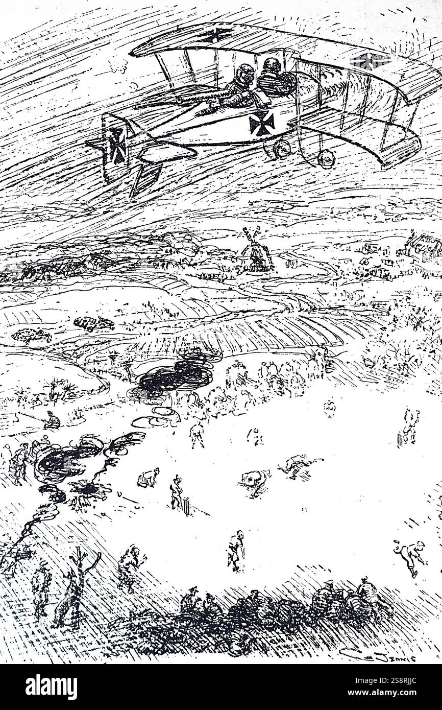 Gravur mit einem Flugzeug aus der deutschen Luftstreitkräfte (Luftwaffe). Vom 20. Jahrhundert Stockfoto