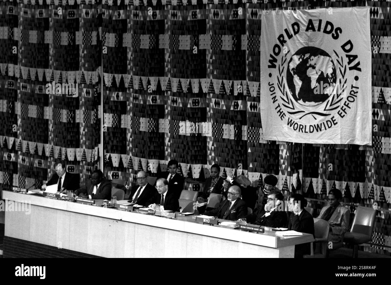Foto im Hauptsitz der Vereinten Nationen beobachten. Welt-AIDS-Tag genommen. Vom 20. Jahrhundert Stockfoto