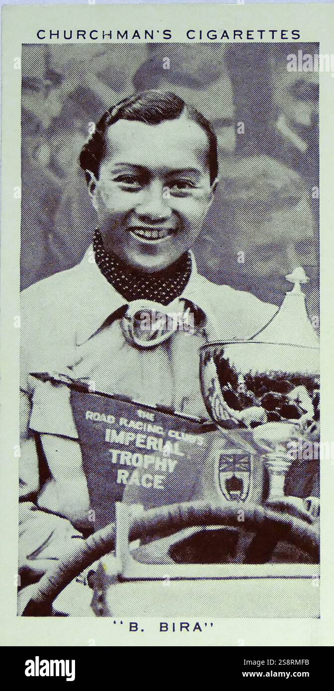 Churchman Könige von Geschwindigkeit Serie zigarette Karte Birabongse Bhanudej Bhanubandh, Prince (1914-1985), besser bekannt als Prinz Bira von Siam (heute Thailand) oder seinem Nom de Kurs B. Bira, war die erste und bleibt die einzige Thai in der Formel 1 zu fahren. Vom 20. Jahrhundert Stockfoto