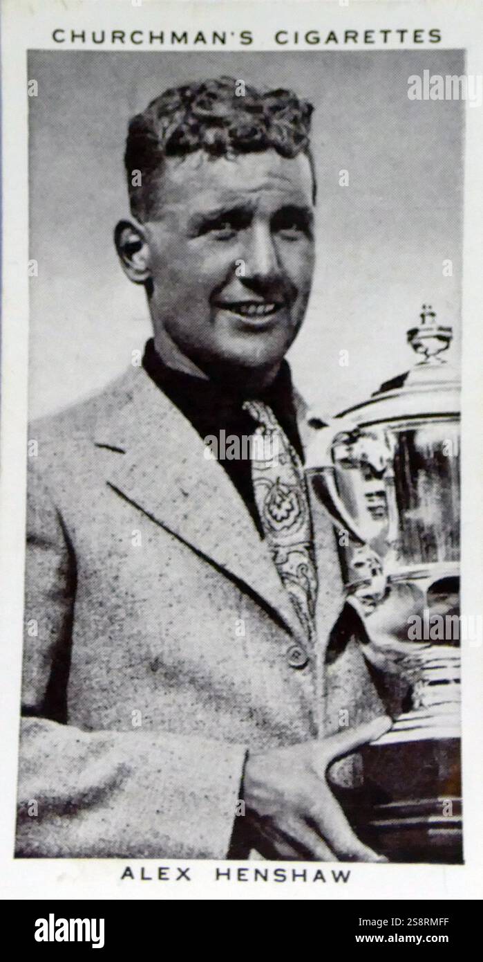 Churchman Könige von Geschwindigkeit Serie zigarette Karte Darstellung von Alexander Adolph Dumfries Henshaw (1912-2007) war ein britischer air Racer in den 1930er Jahren und ein Testpilot für Vickers Armstrong während des Zweiten Weltkriegs. Vom 20. Jahrhundert Stockfoto
