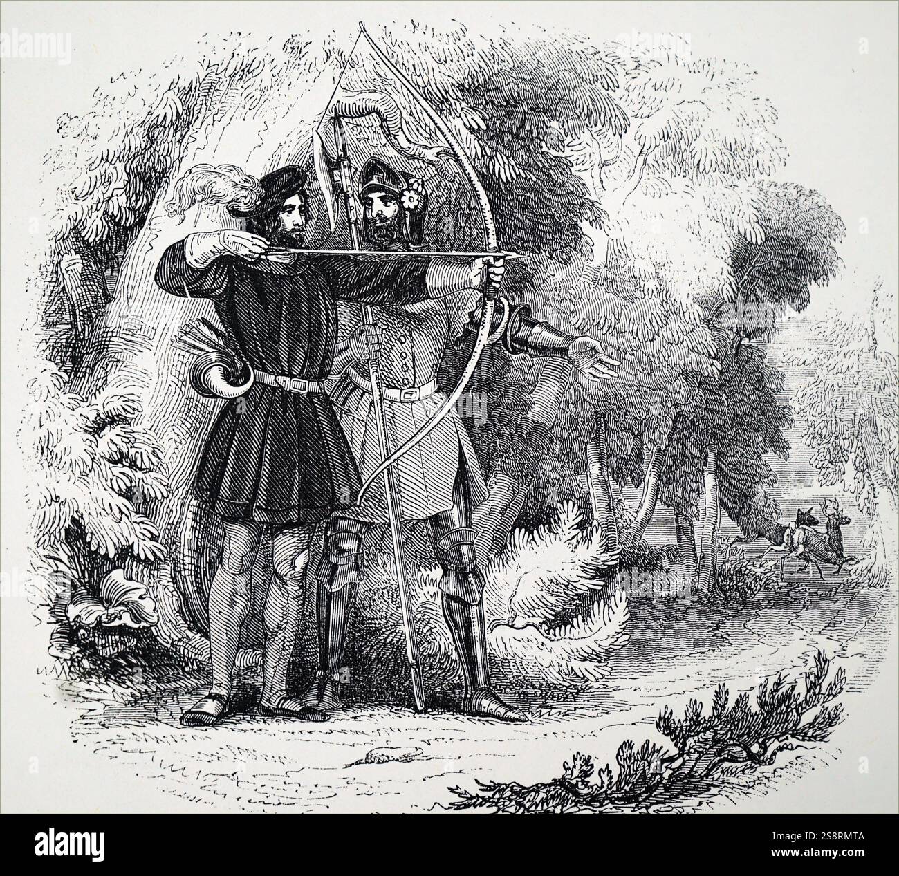 Abbildung: Darstellung von Robin Hood, einem heroischen Outlaw in Englisch Folklore, die der Legende nach, war ein in hohem Grade erfahrenen Bogenschützen und Schwertkämpfer. Vom 14. Jahrhundert Stockfoto