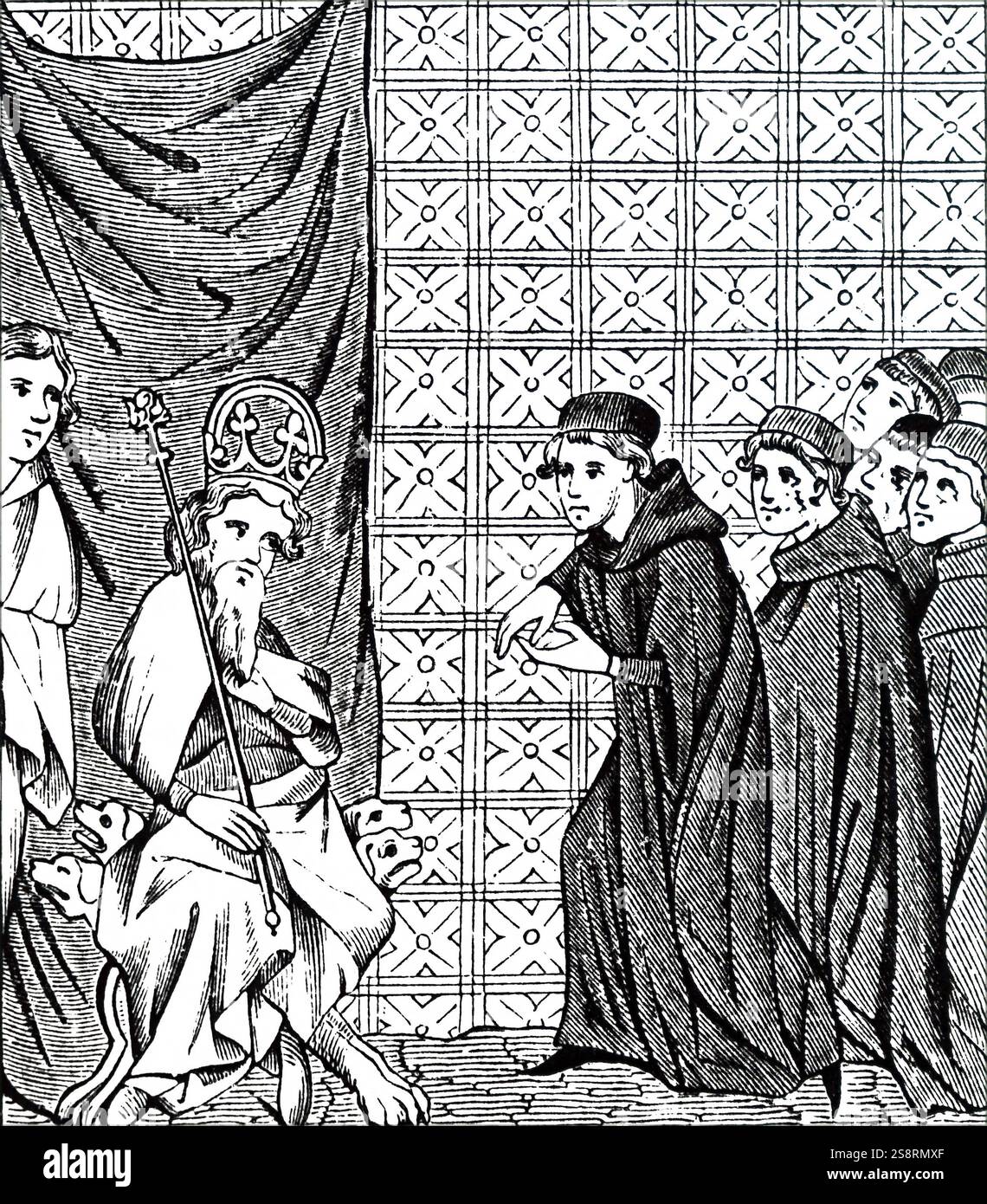 Gravur, Kaiser Karl IV. Durch harangued Fellows der Pariser Universität. Kaiser Karl IV. (1316-1378) ein König von Böhmen und der erste König von Böhmen, auch Kaiser des Heiligen Römischen Reiches geworden. Vom 14. Jahrhundert Stockfoto