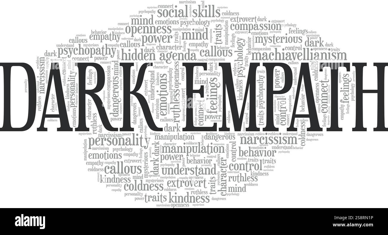 Dunkle Empath konzeptuelle Vektor-Illustration Wortwolke isoliert auf weißem Hintergrund. Stock Vektor