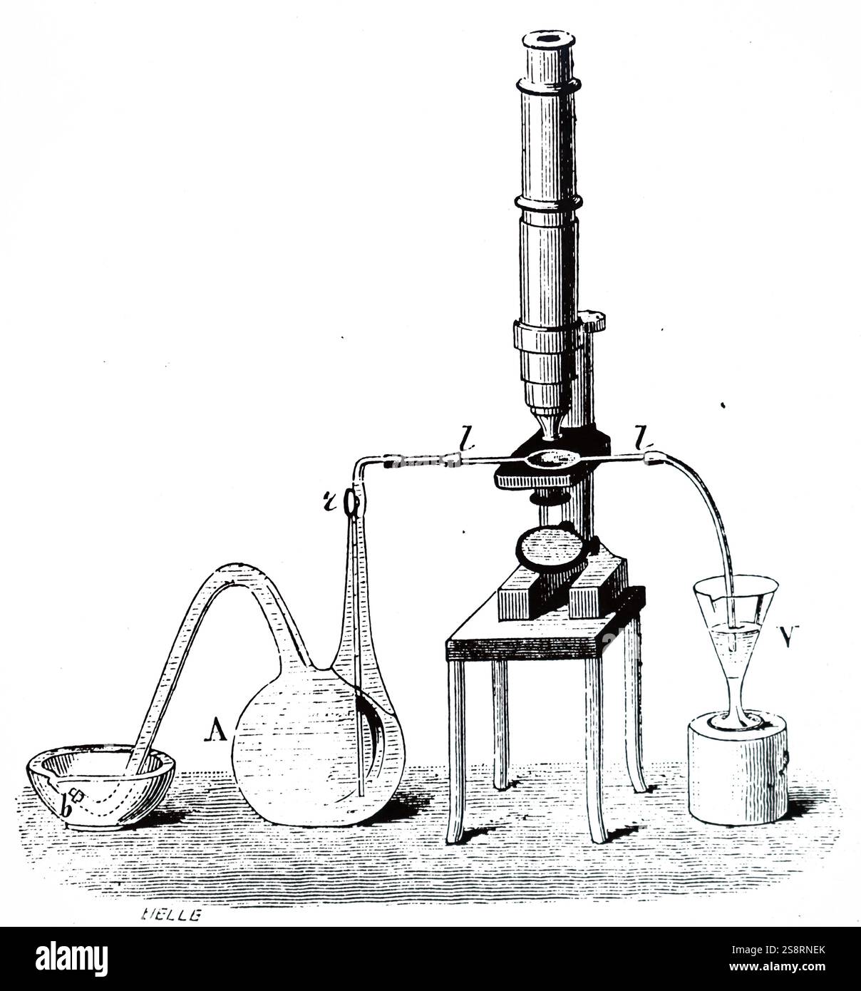Gravur, die ersten Apparate Louis Pasteurs für Kühlung und gärenden Würze während seiner Arbeit an Bier. Louis Pasteur (1822-1895), ein französischer Biologe, Mikrobiologe und Chemiker für seine Entdeckungen der Grundsätze der Impfung, mikrobielle Fermentation und Pasteurisierung bekannt. Vom 19. Jahrhundert Stockfoto