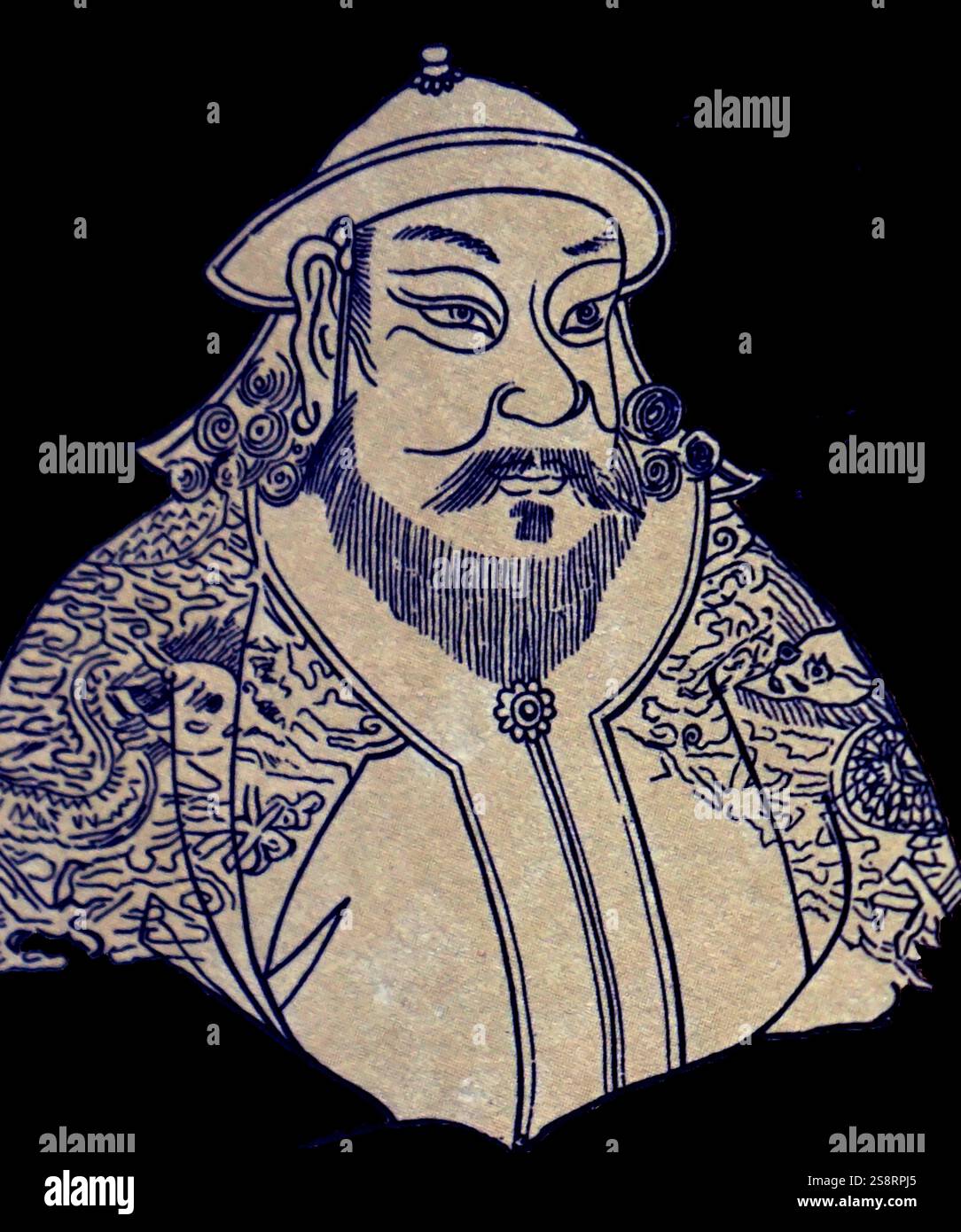 Portrait des Kublai Khan (1215-1294) der fünfte Scheiterten des Mongolischen Reiches. Er gründete die Yuan Dynastie in China als Eroberung Dynastie, und regiert Als erste Yuan Kaiser. Vom 13. Jahrhundert Stockfoto