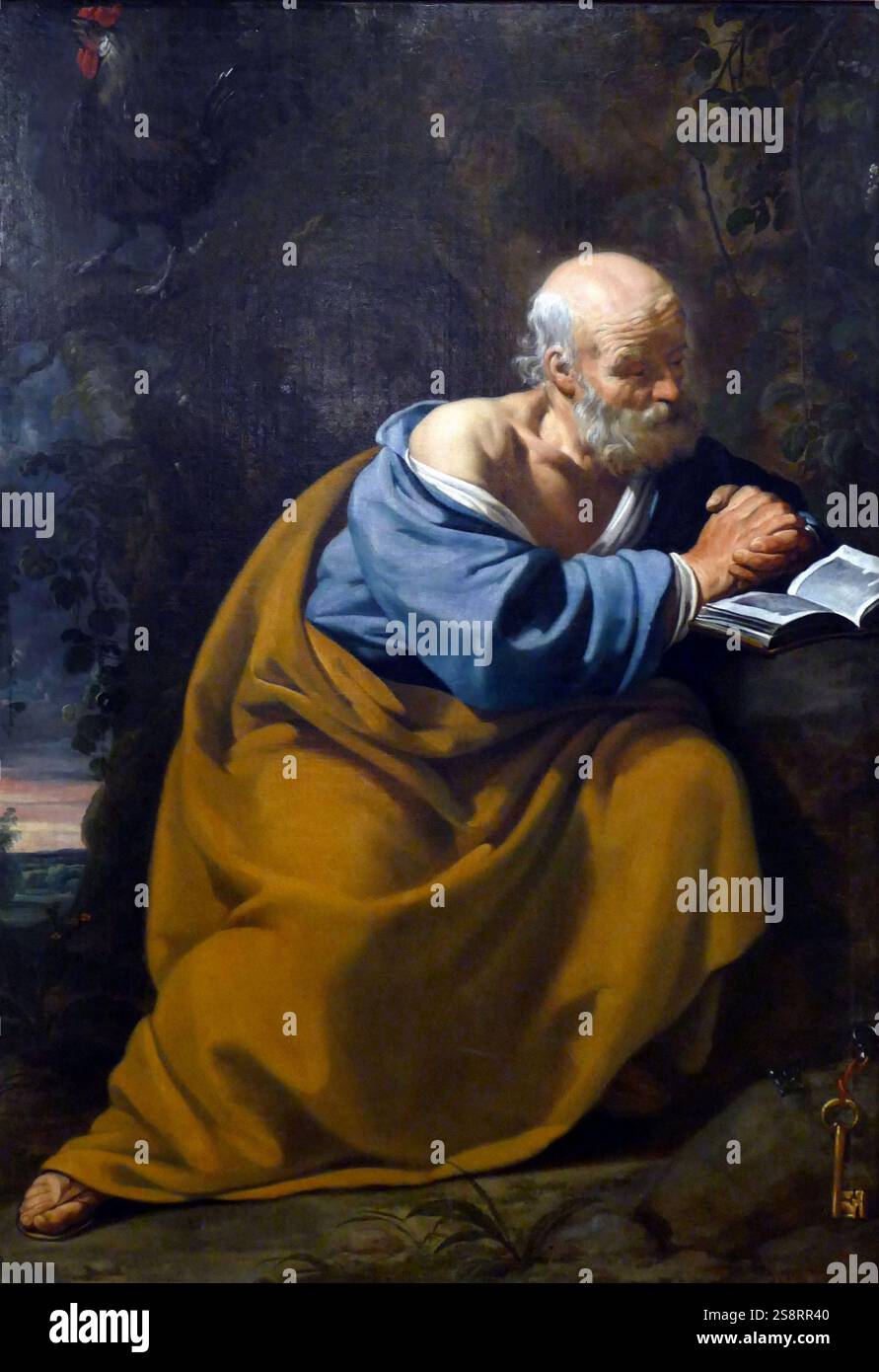 Peter's Buße von Philippe de Champaigne. Philippe de Champaigne (* 26. Mai 1602 bis 12. August 1674) war ein brabanesischer Maler des französischen Barocks, ein bedeutender Vertreter der französischen Schule. Er war Gründungsmitglied der Académie de peinture et de sculpture in Paris, der wichtigsten Kunstinstitution Frankreichs im 18. Jahrhundert Stockfoto