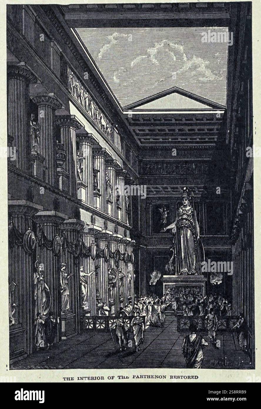 Das Innere des Parthenon wurde restauriert. Der Parthenon ist ein ehemaliger Tempel auf der Athener Akropolis in Griechenland, der der Göttin Athena gewidmet ist, die das Volk von Athen als ihre Schutzpatronin betrachtete. Der Bau begann 447 v. Chr. und wurde 438 v. Chr. abgeschlossen. Der Parthenon selbst ersetzte einen älteren Tempel der Athena, den Historiker als Pre-Parthenon oder älterer Parthenon bezeichnen, der bei der persischen Invasion 480 v. Chr. zerstört wurde Stockfoto