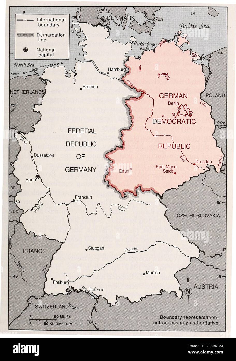 Karte der Grenzen Deutschlands nach dem Zweiten Weltkrieg Stockfoto