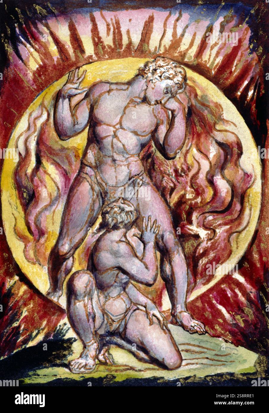 Milton, ein Gedicht in 12 Büchern, 1815. Von William Blake (1757–1827), einem englischen Dichter, Maler und Printmacher. Orangefarbener Druck auf 50 Blättern, von gravierten Platten, die sowohl Text als auch Illustrationen enthalten Stockfoto