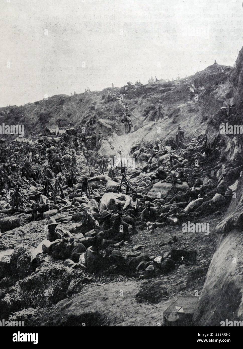 Ungebrochene Harmonie in Sulva. Die Landung in der Bucht von Suvla war eine amphibische Landung, die in Suvla an der ägäischen Küste der Halbinsel Gallipoli im Osmanischen Reich im Rahmen der August-Offensive, dem letzten britischen Versuch, die Blockade der Schlacht von Gallipoli zu durchbrechen, durchgeführt wurde Stockfoto