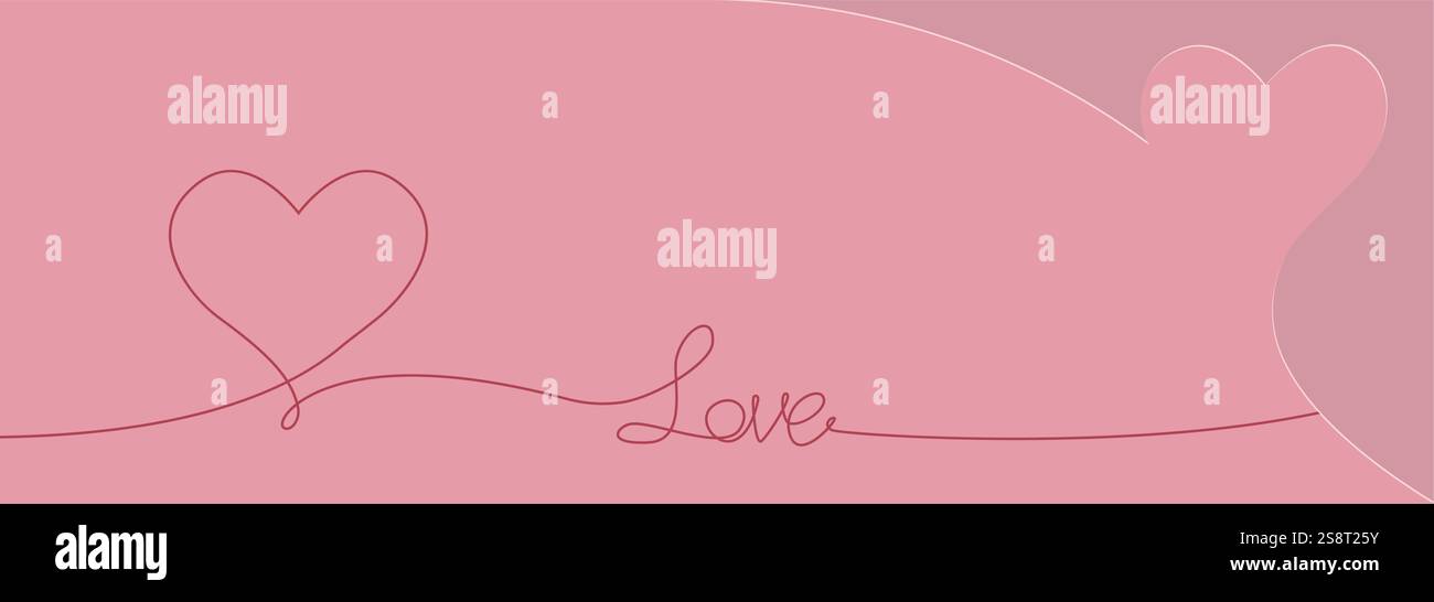 Kreatives Bannerdesign zum Valentinstag. Liebe Text- und Herzsymbole, Strichkunst handgezeichnet. Papierschnitt, Kopierraum für Kopfzeile oder Gutschein Stock Vektor