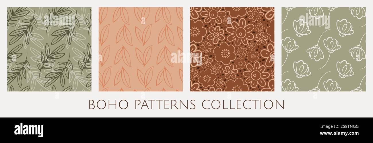 Nahtlose Muster-Kollektion im Boho-Stil. Stock Vektor