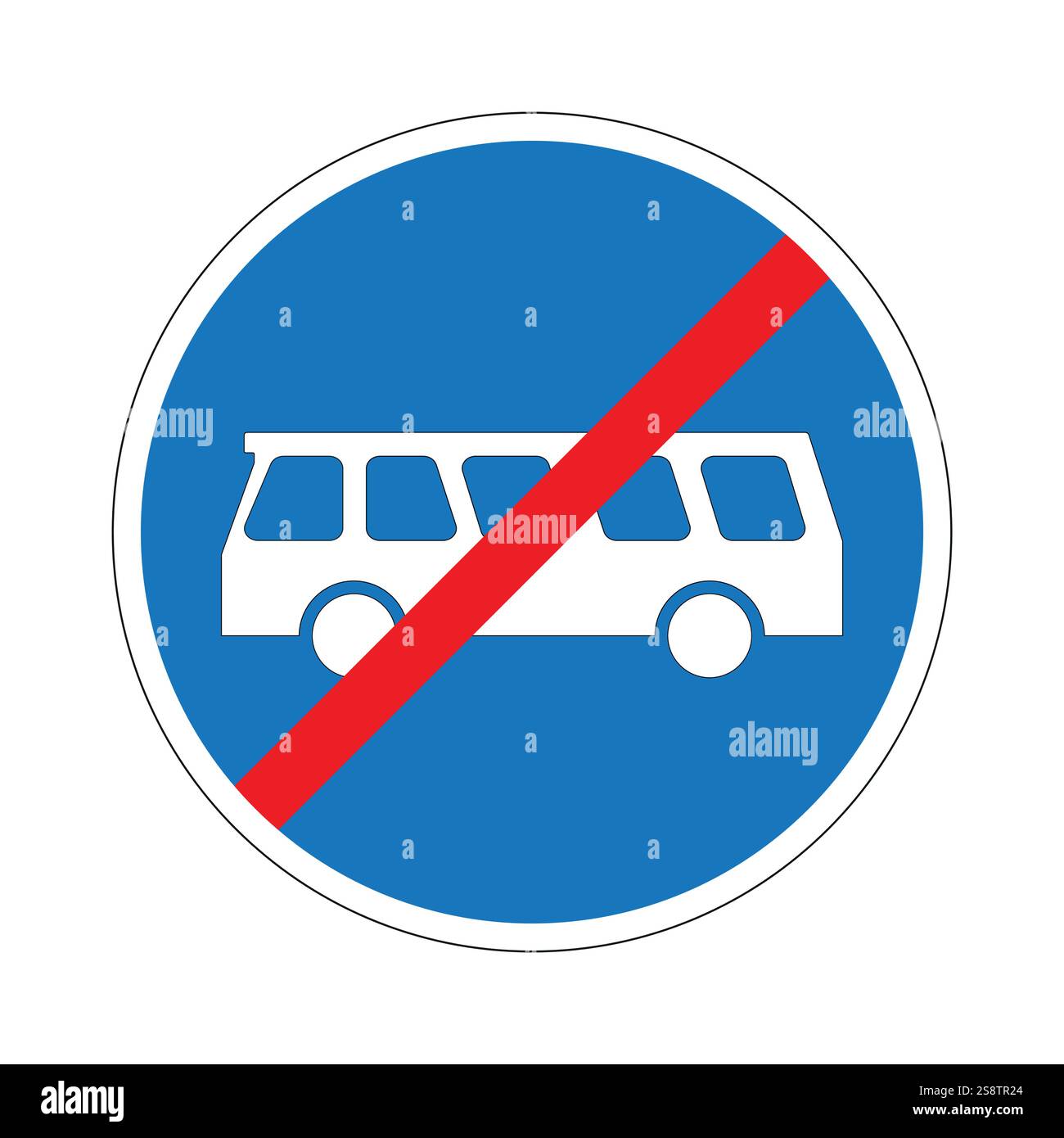 Blaues und rotes Schild ohne Busparkplatz, das eine Sperrzone für Busse anzeigt, was die Verkehrsordnung und die Sicherheit fördert Stock Vektor