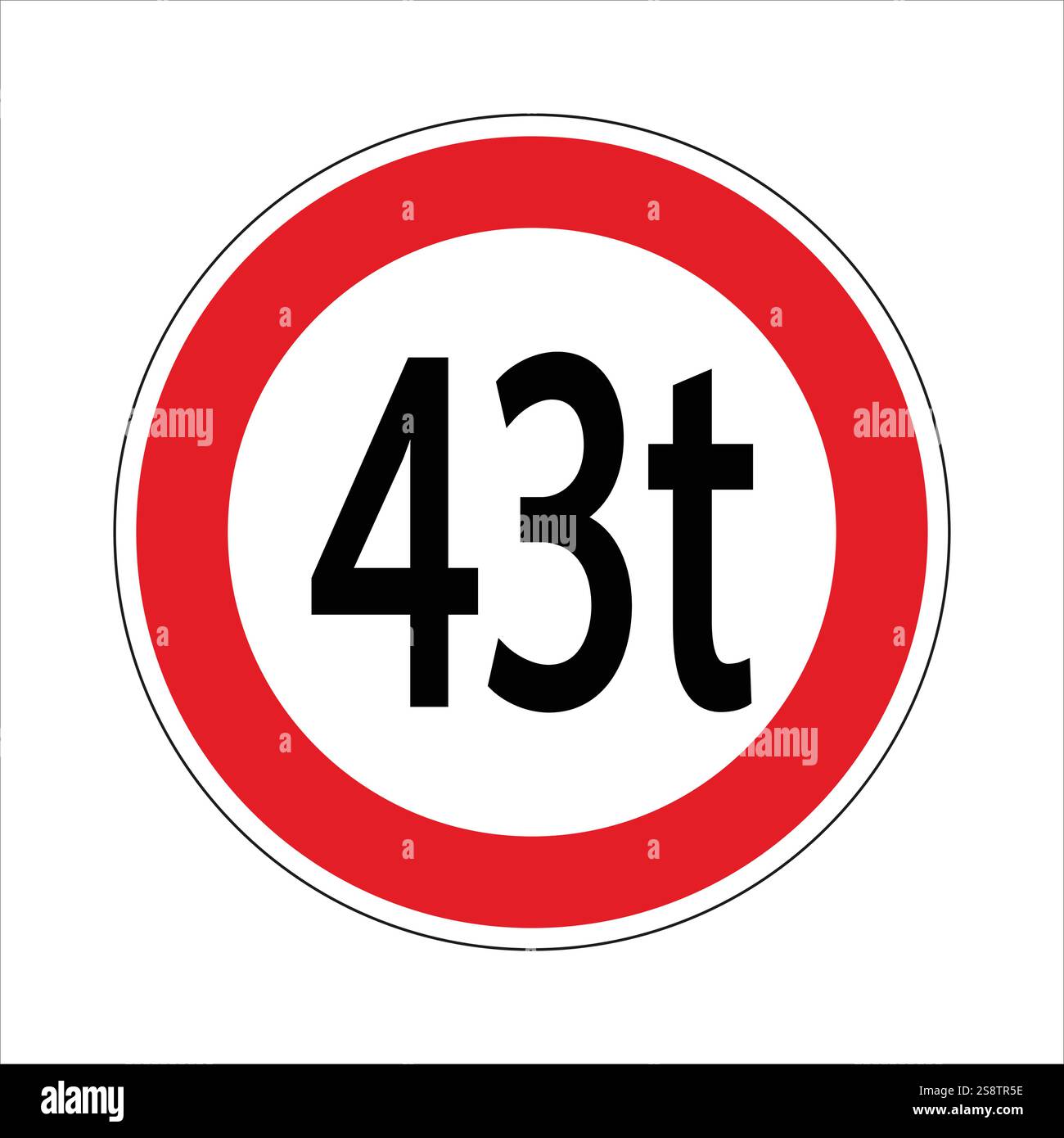 Vorgeschriebenes Verkehrsschild, das ein Höchstgewicht von 43 Tonnen für Fahrzeuge angibt Stock Vektor