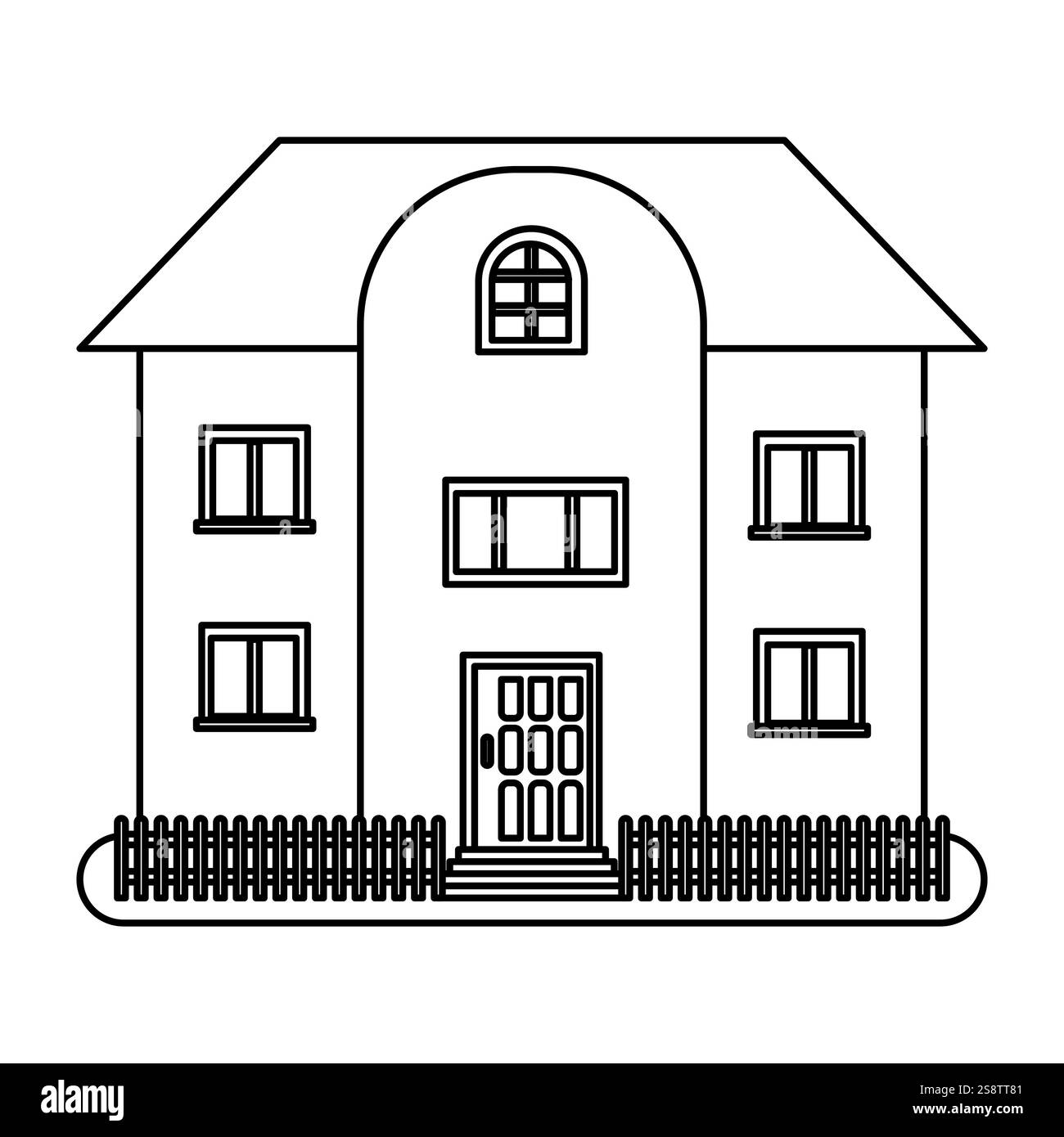 Haus in dünner Linie auf weißem Hintergrund. Vektorabbildung. Stock Vektor