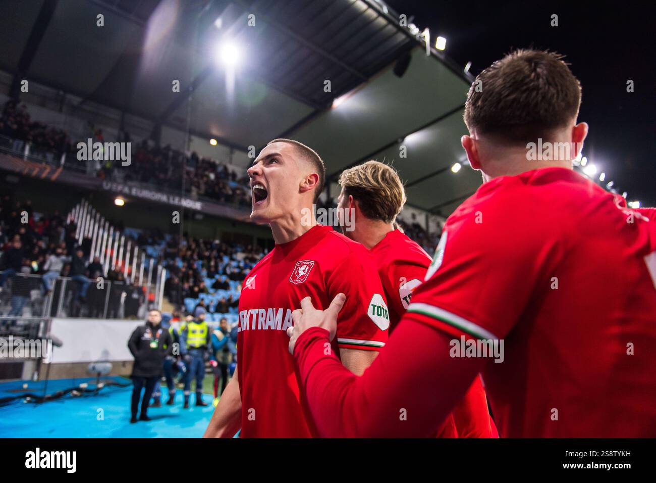 MALMÖ , 23-01-2025 , Malmö neues Stadion , Saison 2024 / 2025 , UEFA Europa League, Fußball. Während des Spiels Malmö - FC Twente feiert der FC Twente Spieler Gustaf Lagerbielke nach dem 1-3 Stockfoto