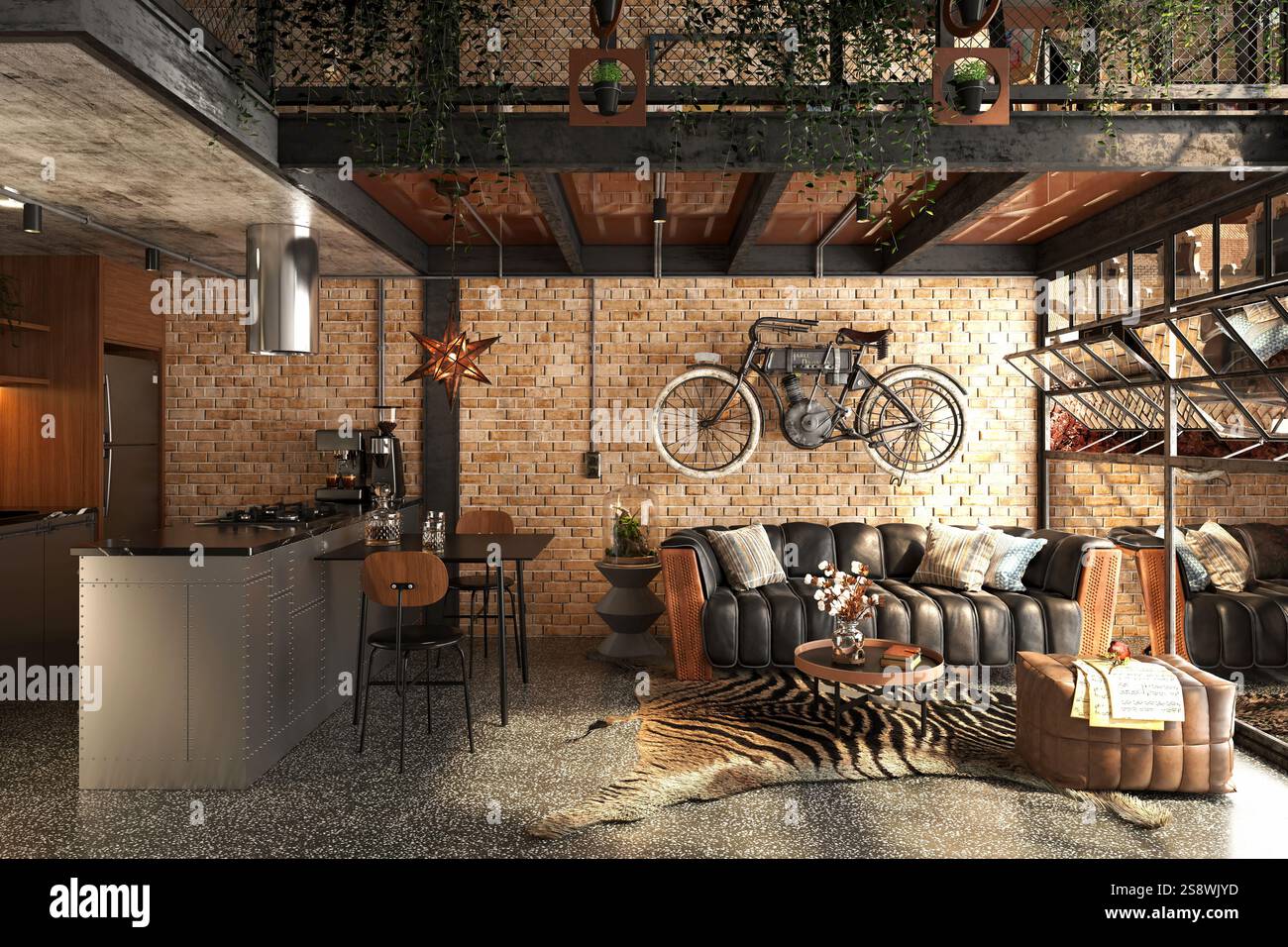 3D-Render von Wohnzimmer Stockfoto