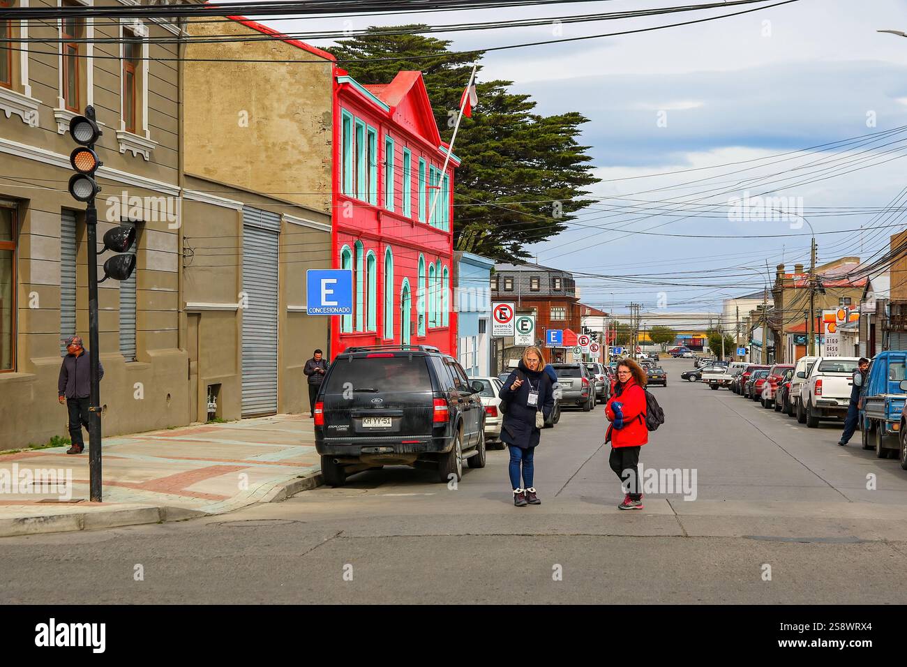 Stadtzentrum von Punta Arenas, der südlichsten Stadt Chiles, in der Magallanes-Region an der Küste der Magellan-Straße Stockfoto