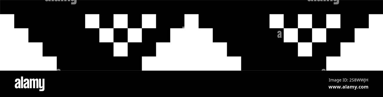 Lustige Schwarze Pixelförmige Sonnenbrille. Einfache lineare Darstellung einer 8-Bit Pixel Boss Brille. Kunstgläser des Schlägerlebens Meme - isoliert auf weißem Hintergrund Stock Vektor