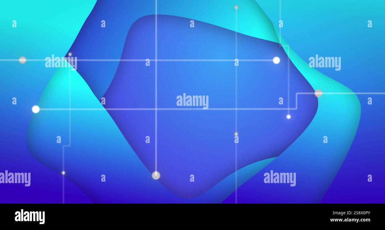 Abstrakte blaue Formen und leuchtende Punkte, futuristisches Bild Stockfoto