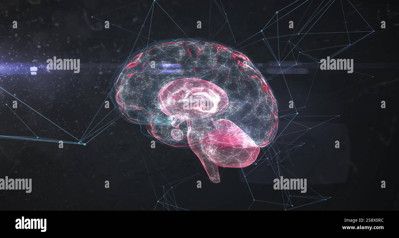 Bild des digitalen Gehirns über Netzwerk von Verbindungen Stockfoto
