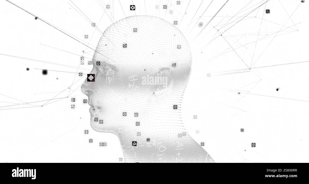 Bild des digitalen Menschen über chemischen Gleichungen Stockfoto