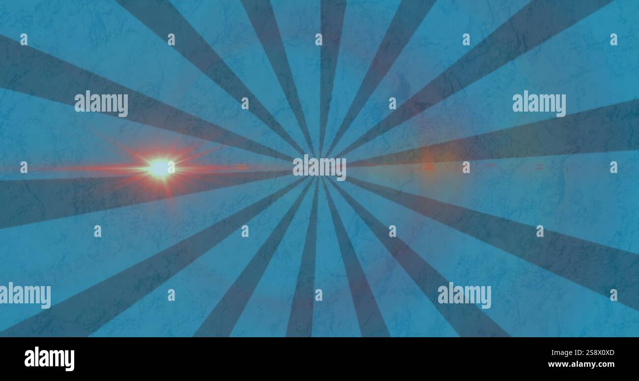 Abbildung: Leuchtende Lichter über sich drehenden blauen Streifen Stockfoto